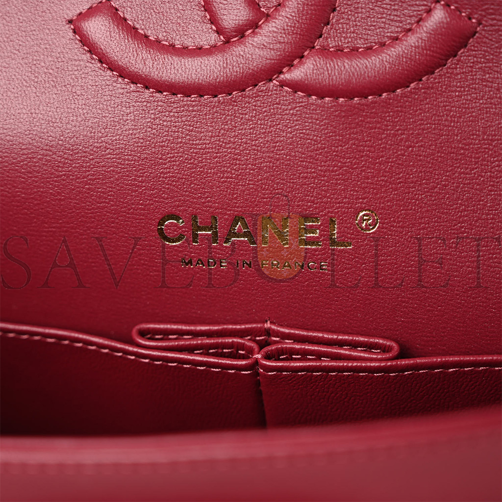 CHANEL CALFSKIN QUILTED MEDIUM DOUBLE FLAP DARK RED ROSE GOLD HARDWARE (25*15*6cm)